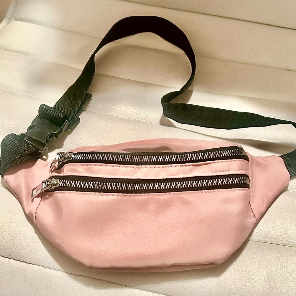 Pink Belt Bag Fanny Pack with Double Zipper Crossbody